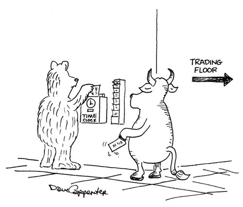 Bull and bear checking in for work.
