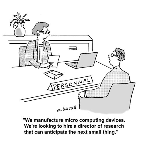 'We manufacture micro computing devices. We're looking to hire a director of research that can anticipate the next small thing.'