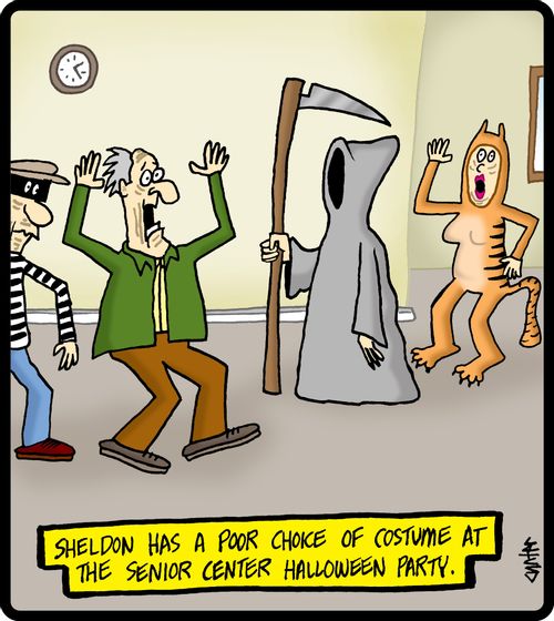 Sheldon has a poor choice of costume at the senior center Halloween party.