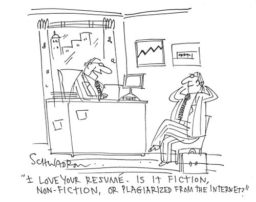 'I love your resume. Is it fiction, non-fiction, or plagiarized from the internet?'