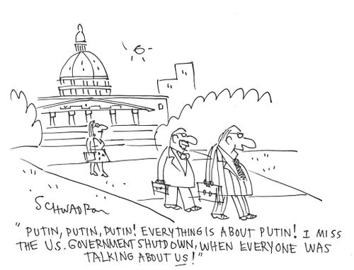 "Putin, Putin, Putin! Everything is about Putin! I miss the U.S. government shut down, when everyone was talking about us!"