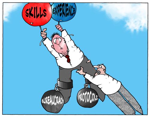 Skills and experience held back by bureaucracy and protocols.