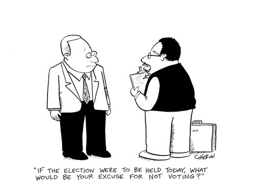 'If the election were to be held today, what would be your excuse for not voting?'