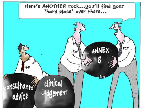 'Here's another rock...you'll find your 'hard place' over there.'