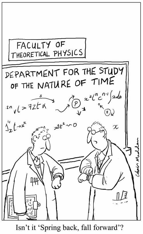 Physicists disputing whether the clock moves backwards or forwards according to season change.