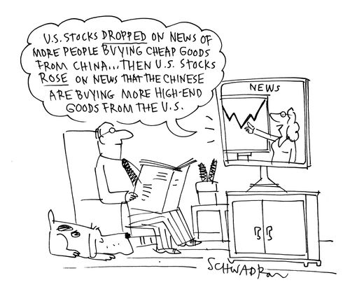 'US stocks dropped on news of more people buying cheap goods from China...'