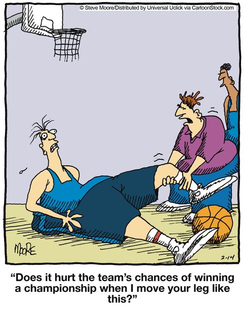 'Does it hurt the team's chances of winning a championship when I move your leg like this?'