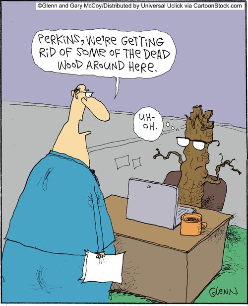 'Perkins, we're getting rid of some of the dead wood around here.'