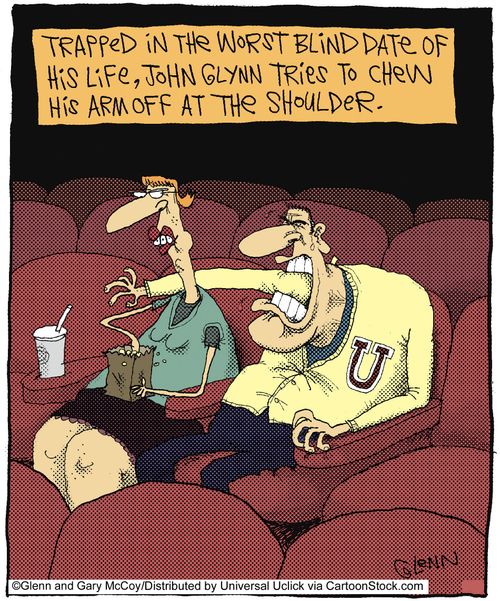 Trapped in the worst blind date of his life, John Glynn tries to chew his arm off at the shoulder.