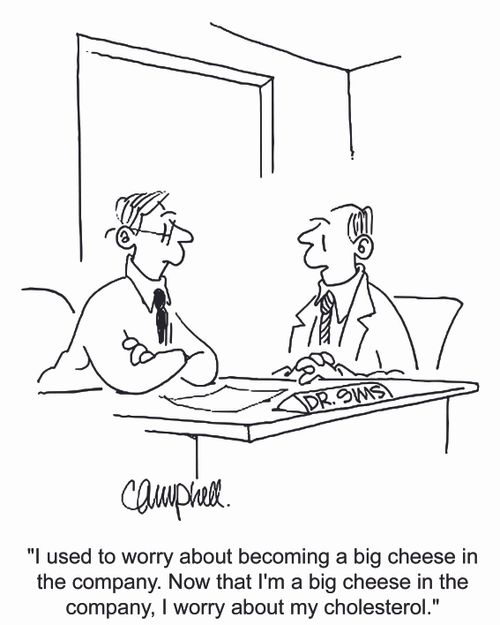 'I used to worry about becoming a big cheese in the company. Now that I'm a big cheese in the company, I worry about my cholesterol.'
