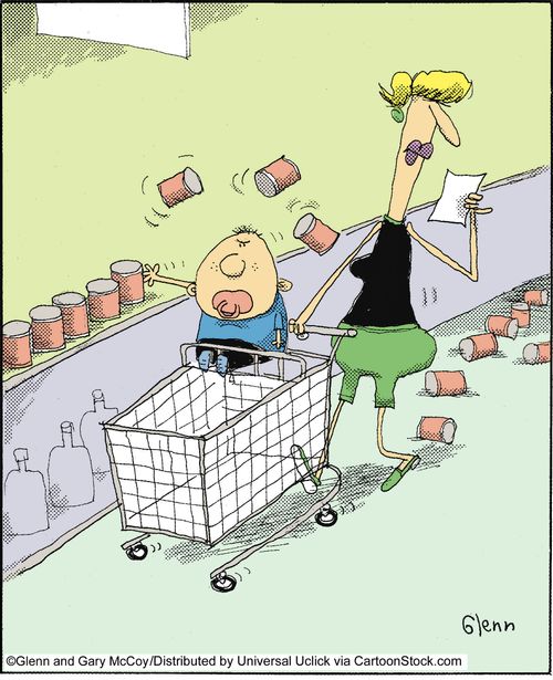 Baby throwing cans of food around in supermarket,