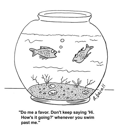 'DO me a favor. Don't keep saying 'Hi. How's it going?' whenever you swim past me.'