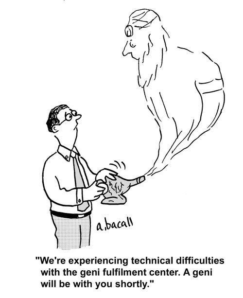 'We're experiencing technical difficulties with the geni fulfilment center. A geni will be with you shortly.'