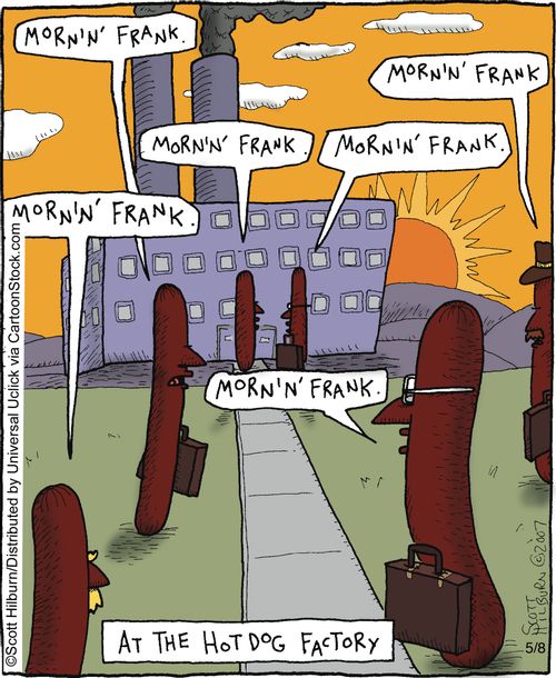 At the hotdog factory.