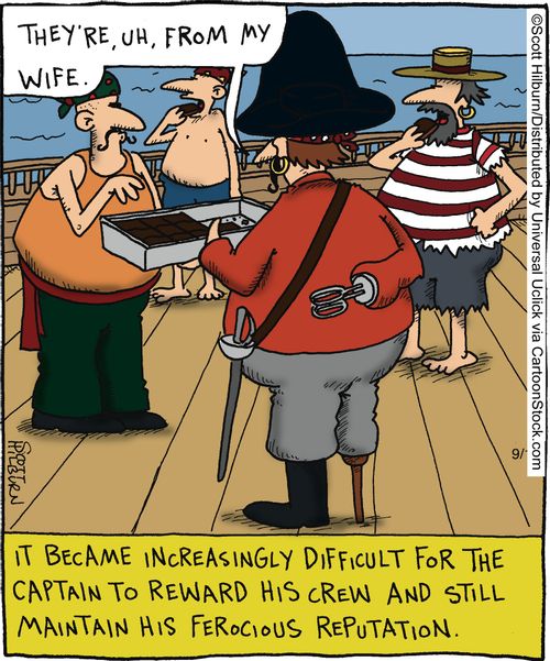 It became increasingly difficult for the captain to reward his crew and still maintain his ferocious reputation.