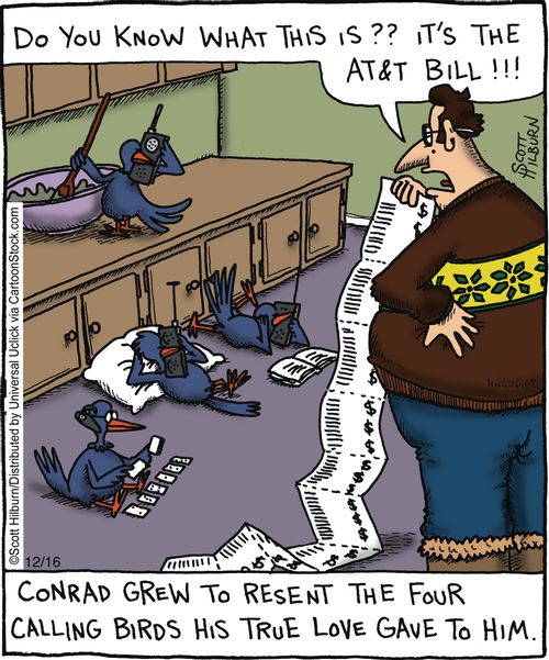 Conrad grew to resent the four calling birds his true love gave to him.