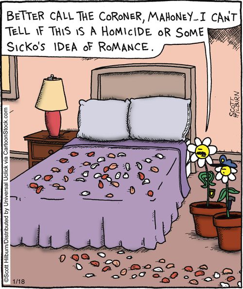 'Better call the coroner, Mahoney... I can't tell if this is a homicide or some sicko's idea of romance.'