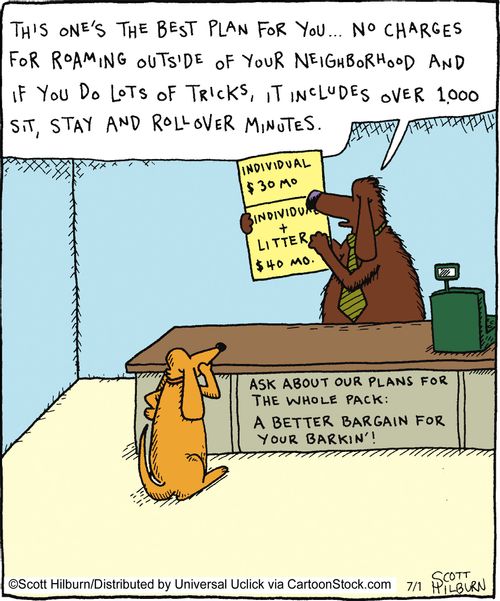 This one's the best plan for you... No charges for roaming outside of your neighborhood and if you do lots of tricks, it includes over 1,000 sit, stay and rollover minutes.