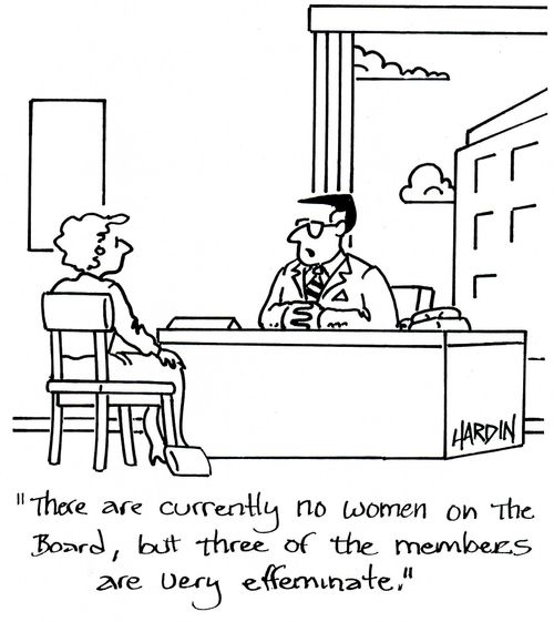'There are currently no women on the board, but three of the members are very effeminate.'
