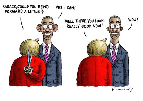 'Barack, could you bend forward a little?'