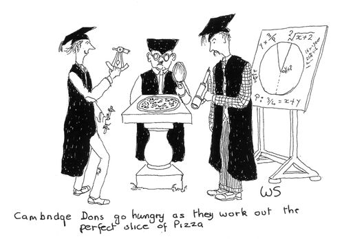 Cambridge dons go hungry as they work out the perfect slice of pizza.