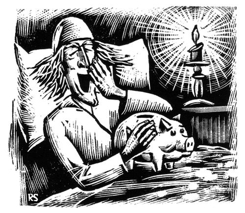 Scrooge and his piggy bank