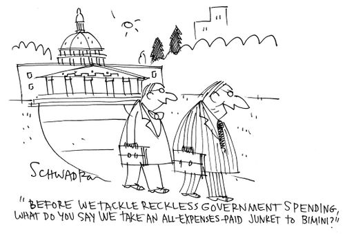 'Before we tackle reckless government spending, what do you say we take an all-expenses paid junket to Bimini?'
