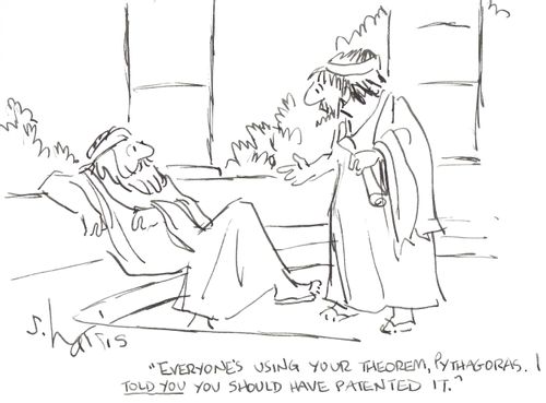 'Everyone's using your theorem, Pythagoras. I told you you should have patented it.'