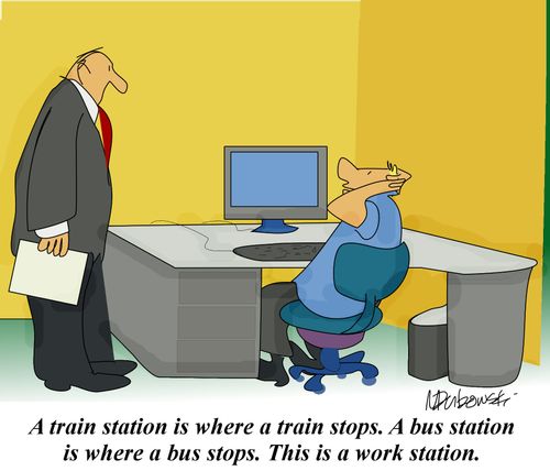 A train station is where a train stops . . . this is a work station.