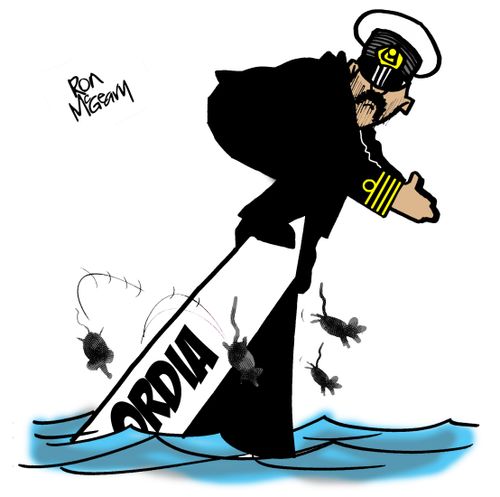 Captain leaves sinking ship.