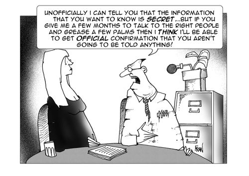 "Unofficially I can tell you that the information that you want to know is SECRET...but if you give me a few months to talk to the rght people and grease a few palms then I think I'll be able to get official..."