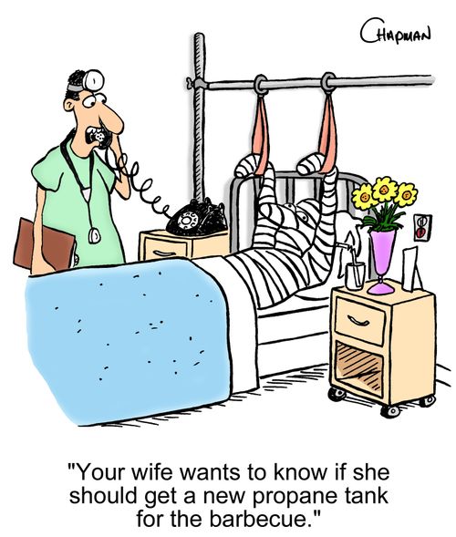 'Your wife wants to know if she should get a new propane tank for the barbecue.'