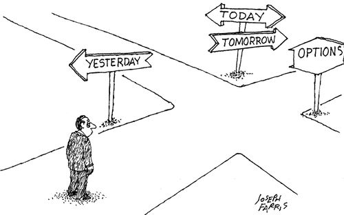 Signpost pointing to today, tomorrow and yesterday.
