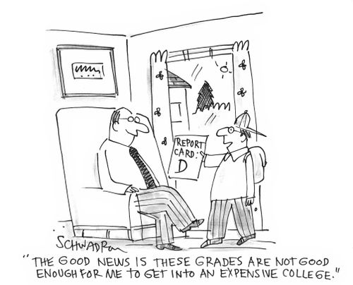 'The good news is these grades are not good enough for me to get into an expensive college.'