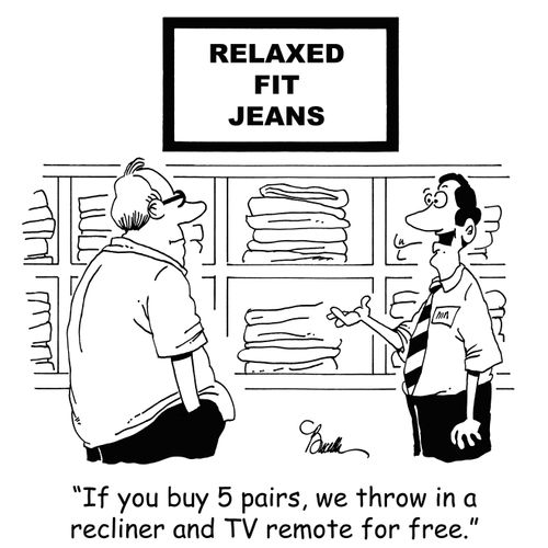 'If you buy 5 pairs, we throw in a recliner and TV remote for free.'