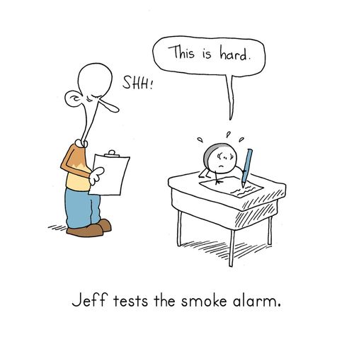 Jeff tests the smoke alarms.
