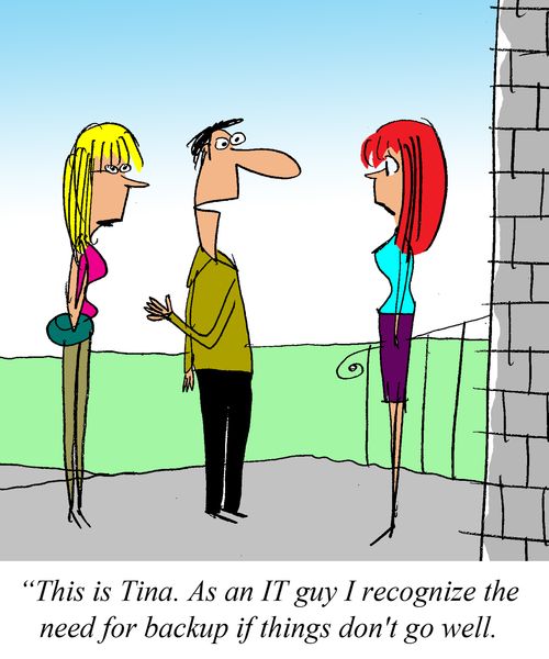 'This is Tina,  As an IT guy I recognize the need for backup if things don't go well,'
