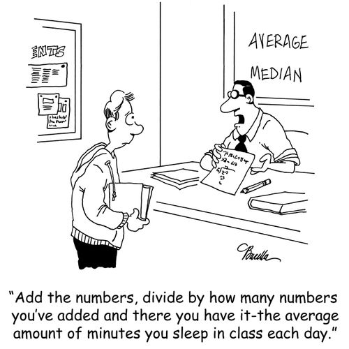 'Add the numbers, divide by how many numbers you've added and there you have it-the average amount of minutes you sleep in class each day.'