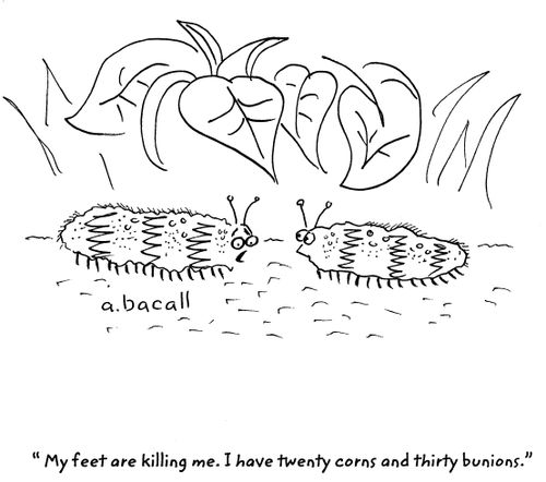 'My feet are killing me. I have twenty corns and thirty bunions.'