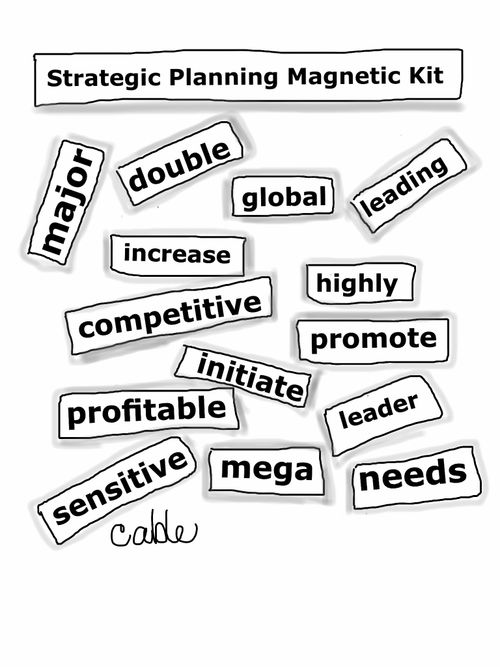 Strategic Planning Magnetic Kit showing words such as 'increase,' 'global,' 'leading,' and 'profitable'