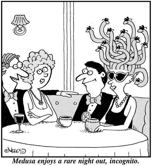 Medusa enjoys a rare night out, incognito.
