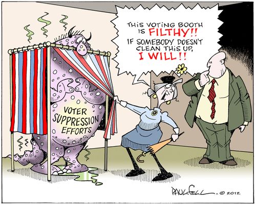 Voter Suppression Efforts: 'This voting booth is filthy!! If someone doesn't clean this up, I will!!'