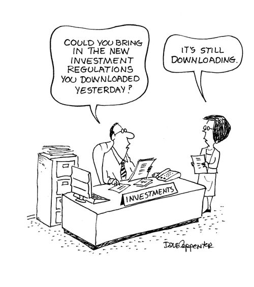 'Could you bring me the new investment regulations you downloaded yesterday?' 'It's still downloading.'