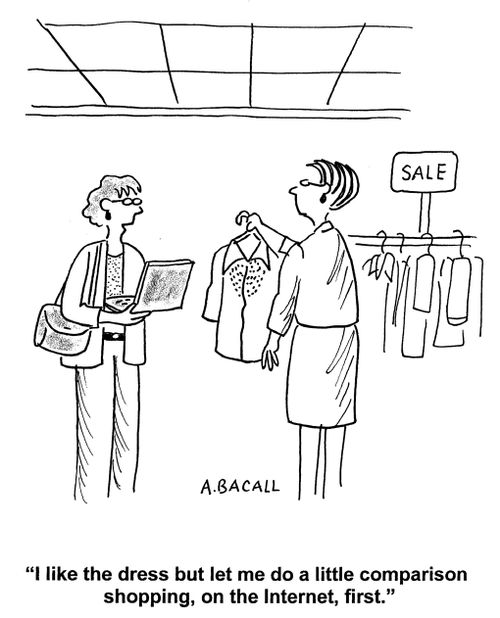 'I like the dress but let me do a little comparison shopping, on the internet, first.'