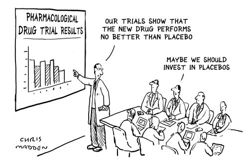 'Our trials show that the new drug performs no better than placebo.'