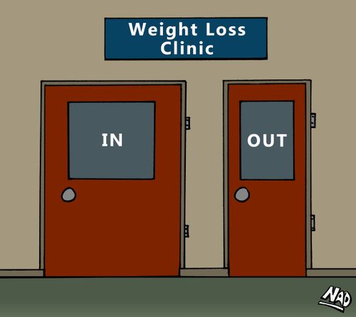Weight Loss Clinic with a very wide 'in' door and a very narrow 'out' door