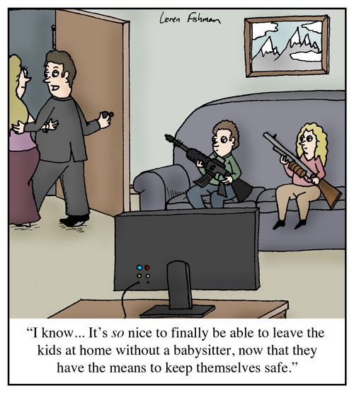 'I know...It's so nice to finally be able to leave the kids at home without a babysitter, now that they have the means to keep themselves safe.'
