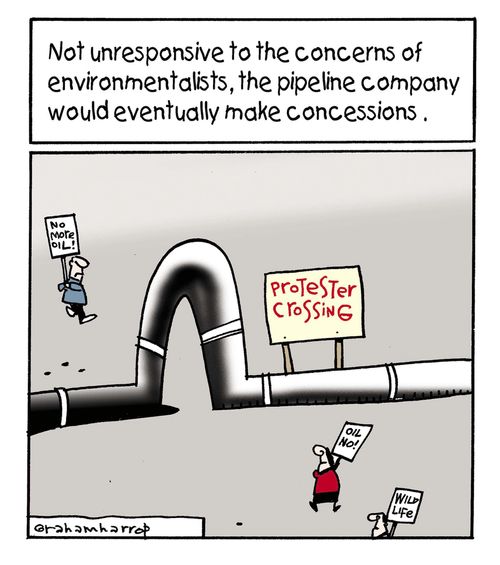 Not unresponsive to the concerns of environmentalists, the pipeline company would eventually make concessions.