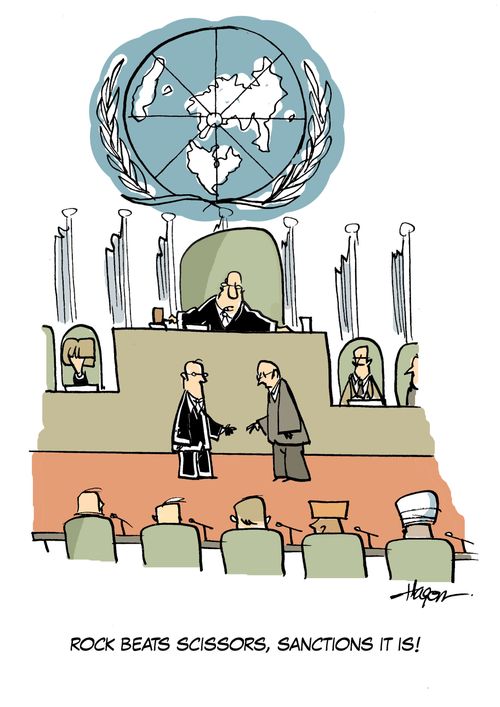 'Rock beats scissors, sanctions it is!'
