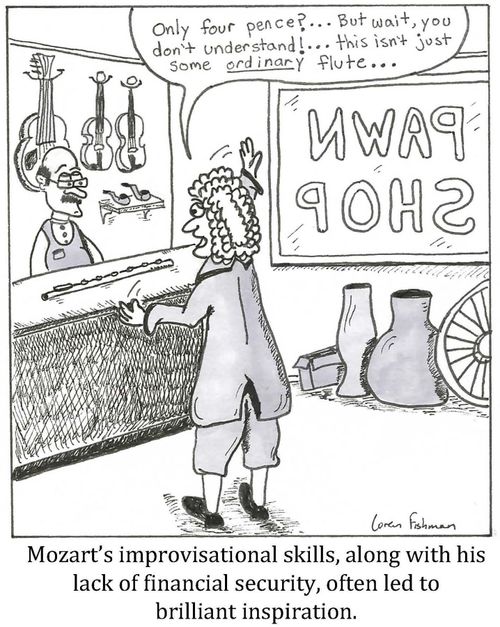 Mozart's improvisational skills, along with his lack of financial security, often led to brilliant inspiration. 